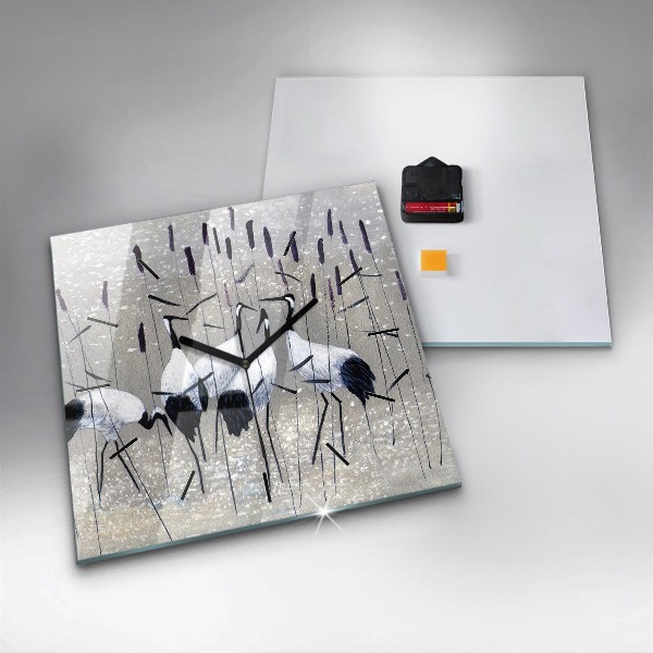 Wanduhr quadratisch Kraniche im Schilf