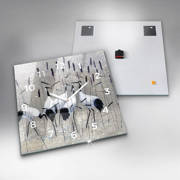 Wanduhr quadratisch Kraniche im Schilf