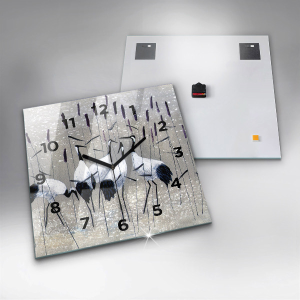 Wanduhr quadratisch Kraniche im Schilf