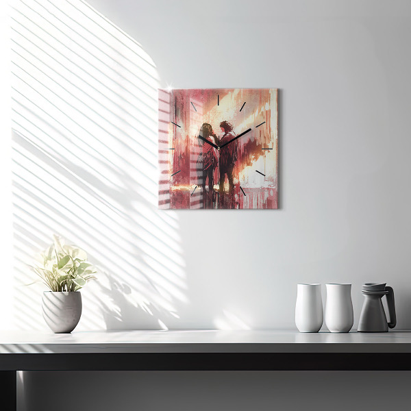 Wanduhr quadratisch mit motiv Junges verliebtes Paar