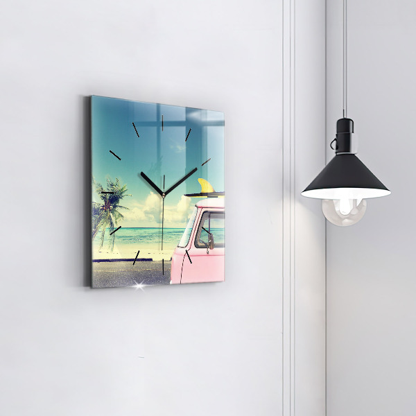 Wanduhr quadratisch mit motiv Auto mit Surfbrett