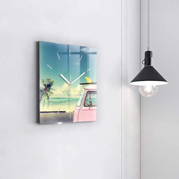 Wanduhr quadratisch mit motiv Auto mit Surfbrett