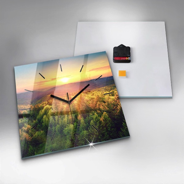 Wanduhr modern quadratisch Sonnenuntergang über den Hügeln