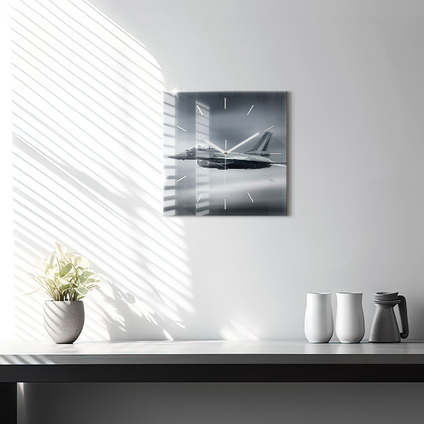 Wanduhr modern quadratisch Militärflugzeug im Flug