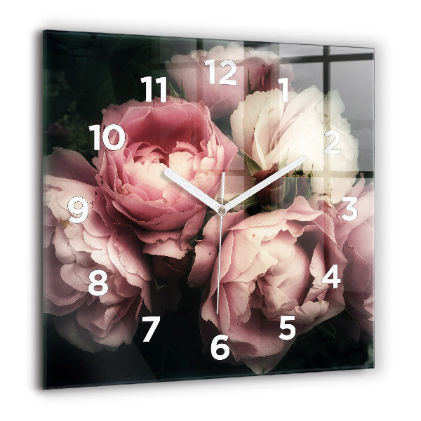 Wanduhr quadratisch mit motiv Blumenstrauß aus rosa Rosen