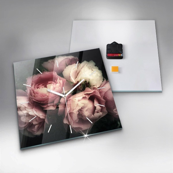 Wanduhr quadratisch mit motiv Blumenstrauß aus rosa Rosen