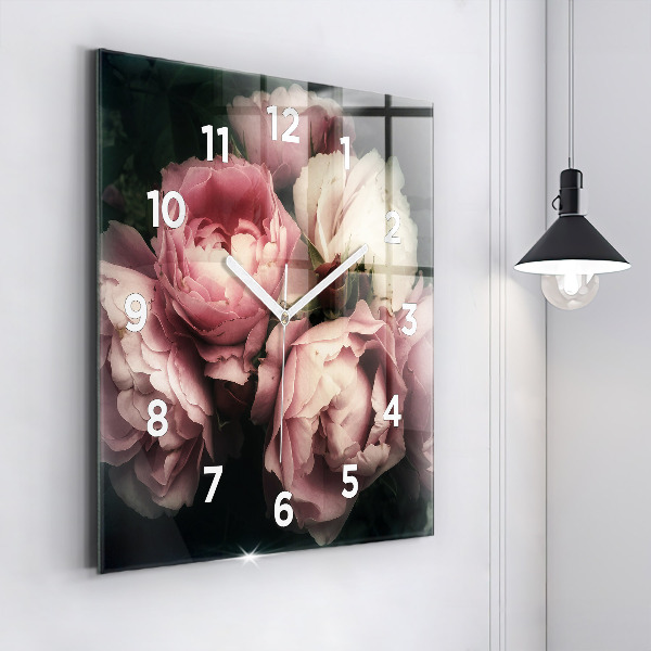 Wanduhr quadratisch mit motiv Blumenstrauß aus rosa Rosen