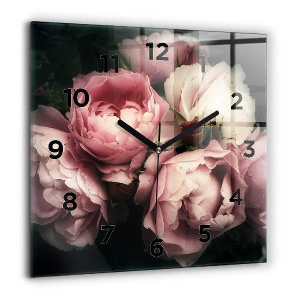 Wanduhr quadratisch mit motiv Blumenstrauß aus rosa Rosen