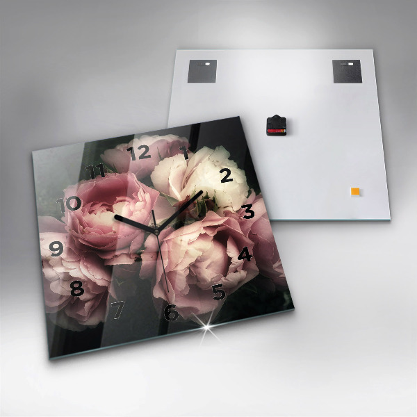 Wanduhr quadratisch mit motiv Blumenstrauß aus rosa Rosen