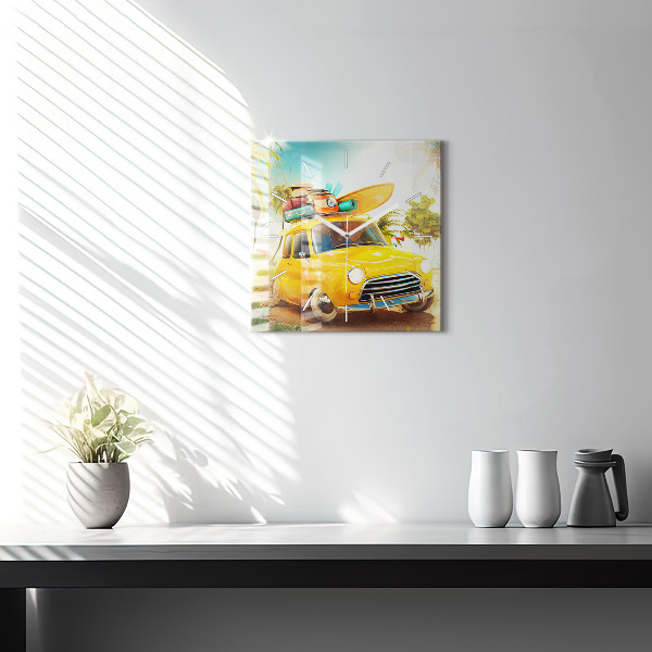 Wanduhr quadratisch mit motiv Auto mit Surfbrett