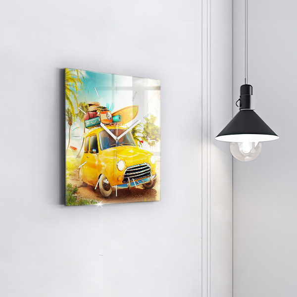 Wanduhr quadratisch mit motiv Auto mit Surfbrett