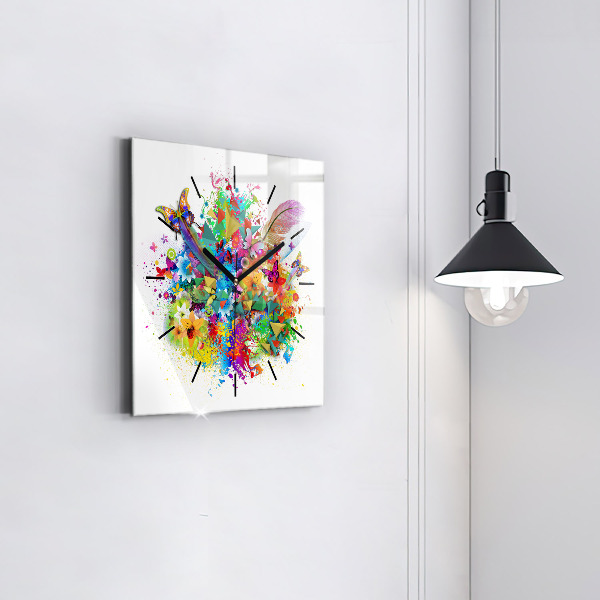 Wanduhr quadratisch Florale Harmonie mit Schmetterlingen