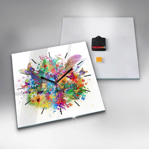 Wanduhr quadratisch Florale Harmonie mit Schmetterlingen