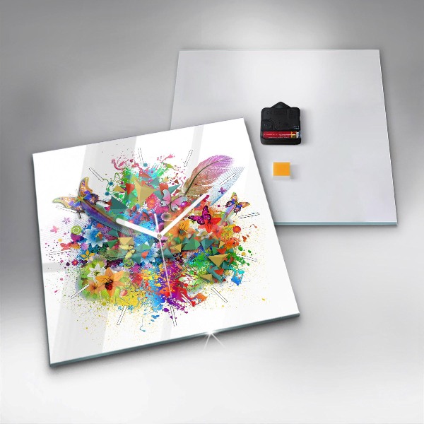 Wanduhr quadratisch Florale Harmonie mit Schmetterlingen