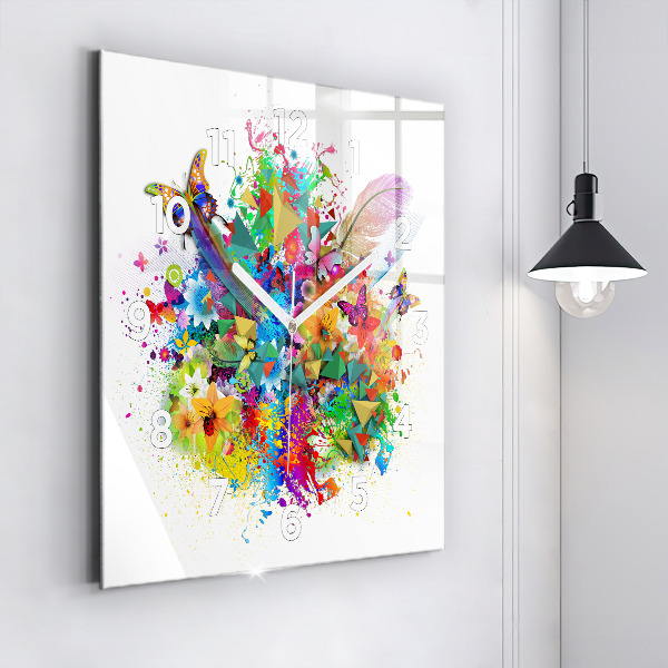 Wanduhr quadratisch Florale Harmonie mit Schmetterlingen