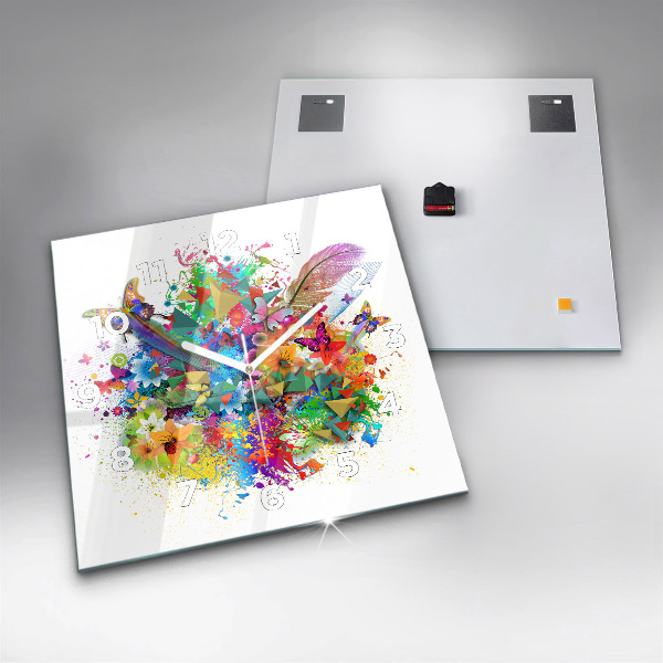 Wanduhr quadratisch Florale Harmonie mit Schmetterlingen