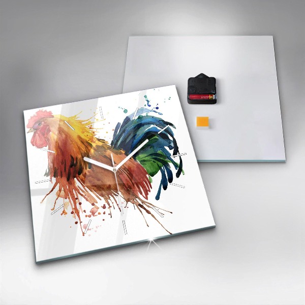 Wanduhr modern quadratisch Bunter Hahn