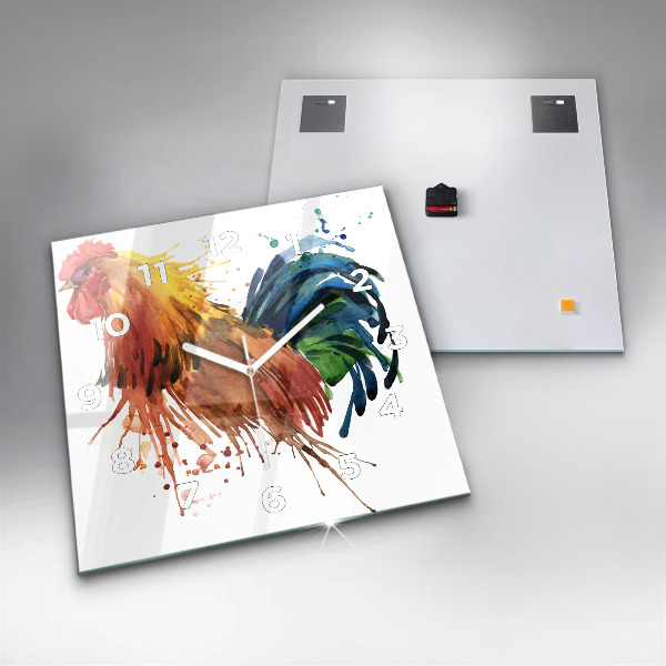 Wanduhr modern quadratisch Bunter Hahn