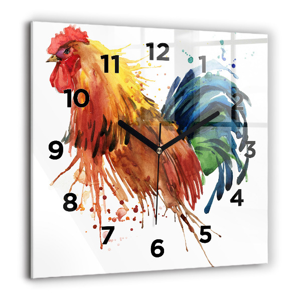 Wanduhr modern quadratisch Bunter Hahn