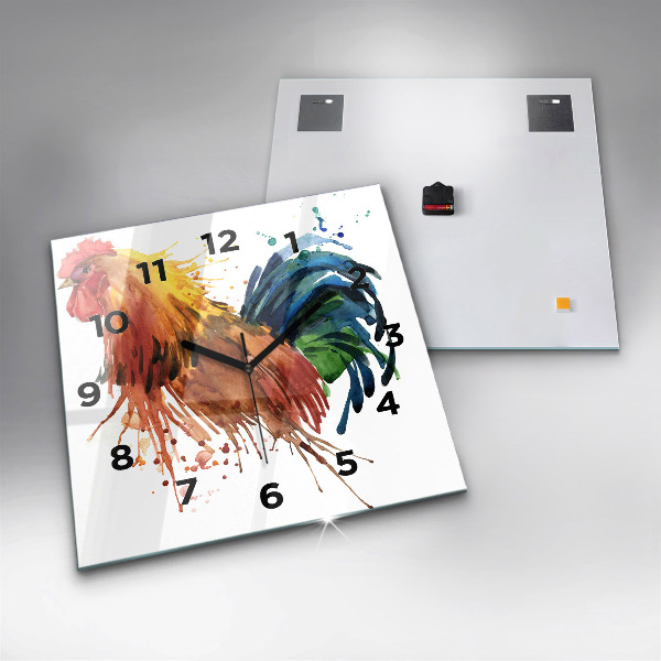 Wanduhr modern quadratisch Bunter Hahn