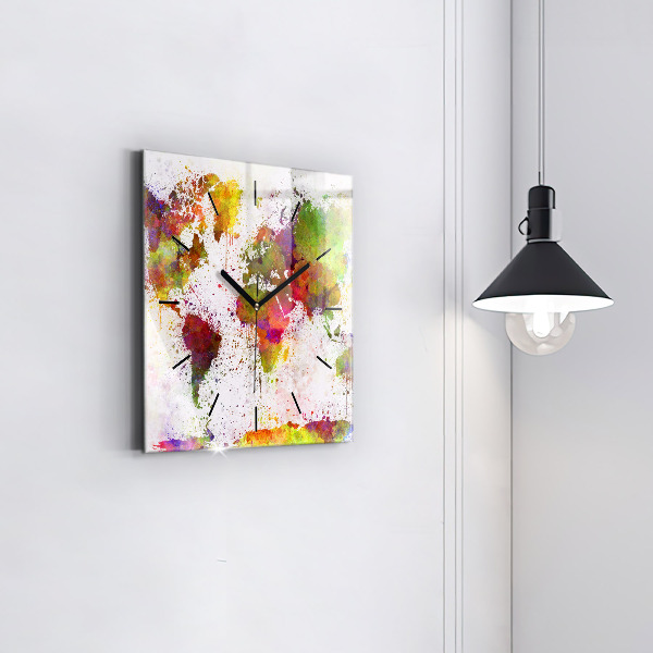 Wanduhr quadratisch mit motiv Aquarellierte Weltkarte