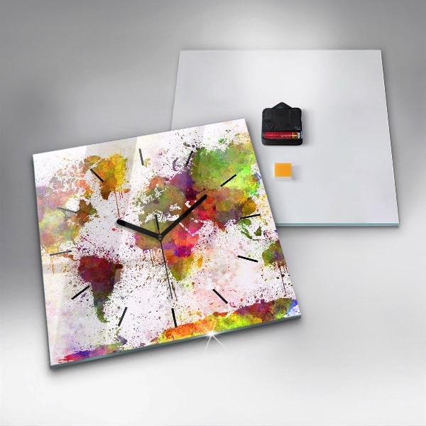 Wanduhr quadratisch mit motiv Aquarellierte Weltkarte