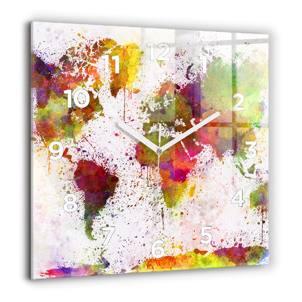 Wanduhr quadratisch mit motiv Aquarellierte Weltkarte
