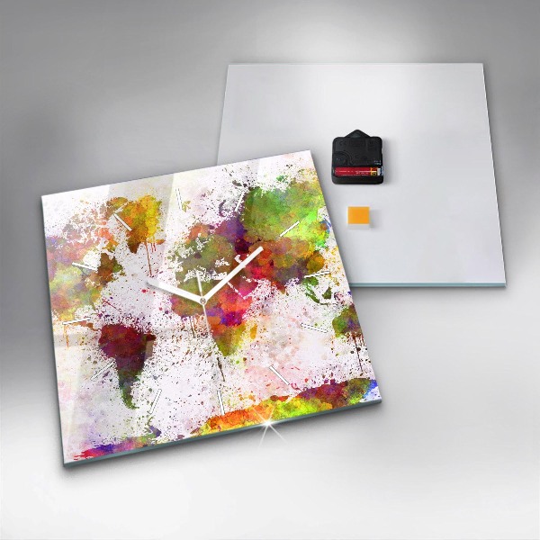 Wanduhr quadratisch mit motiv Aquarellierte Weltkarte