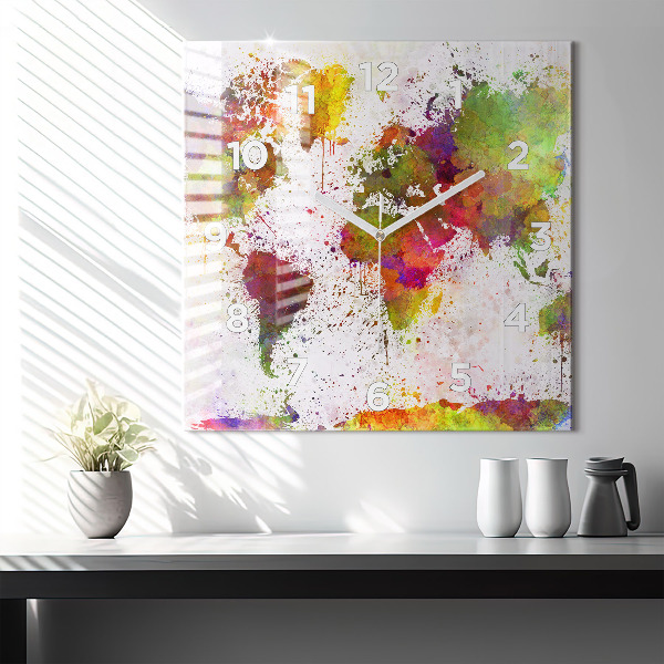 Wanduhr quadratisch mit motiv Aquarellierte Weltkarte