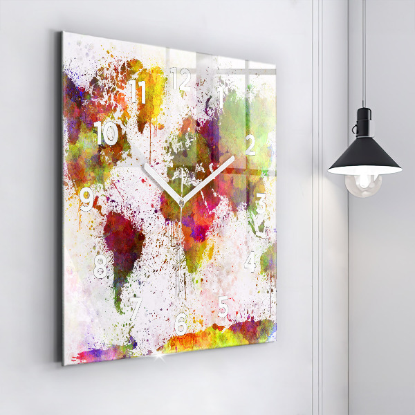 Wanduhr quadratisch mit motiv Aquarellierte Weltkarte