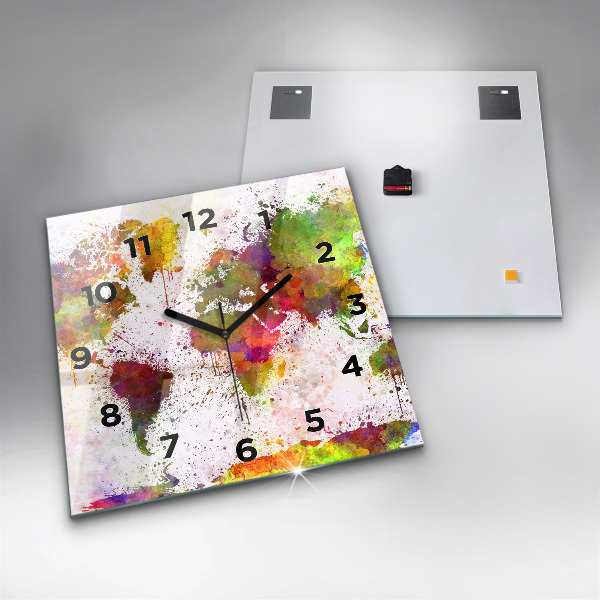 Wanduhr quadratisch mit motiv Aquarellierte Weltkarte