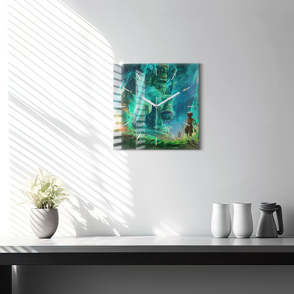 Wanduhr modern quadratisch Kinder in einem Märchenwald