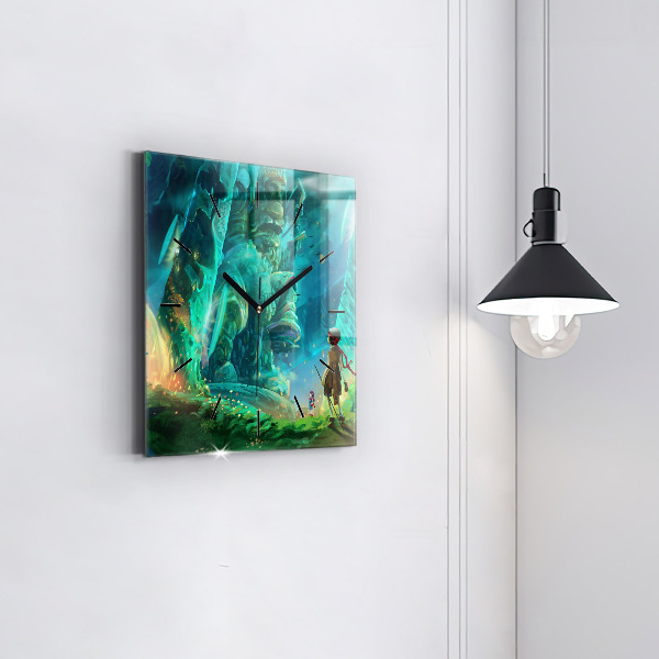 Wanduhr modern quadratisch Kinder in einem Märchenwald