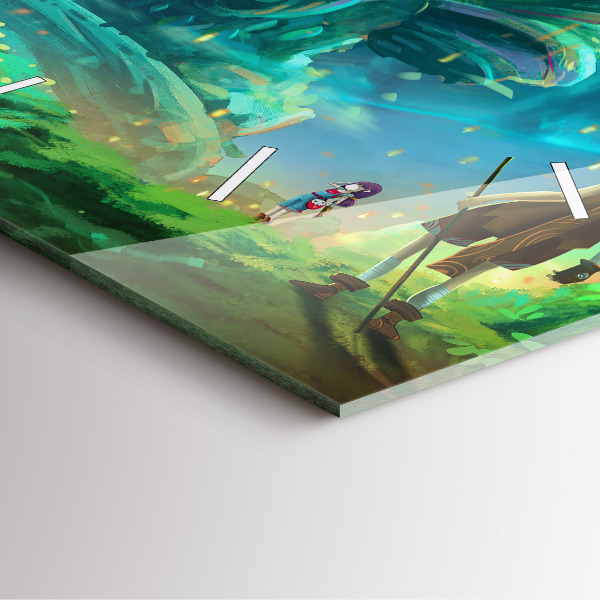 Wanduhr modern quadratisch Kinder in einem Märchenwald