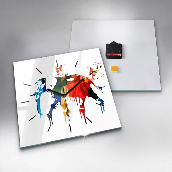 Wanduhr quadratisch mit motiv Farbig bemalter Elefant