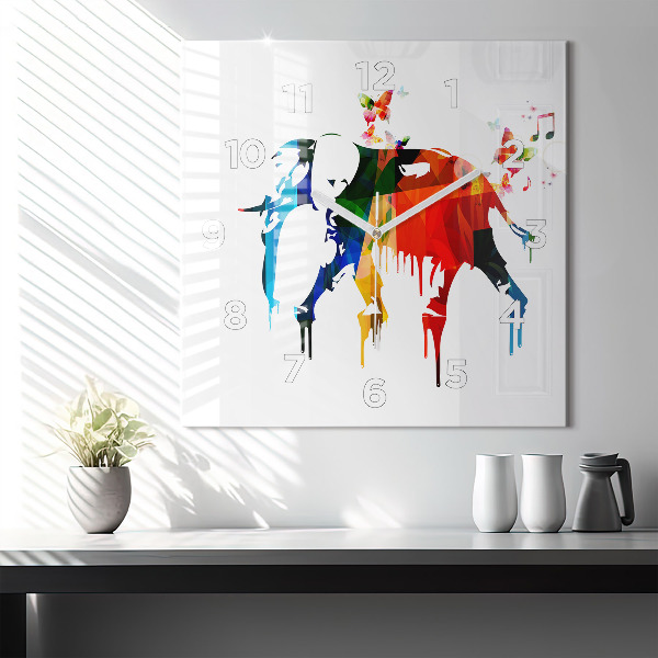 Wanduhr quadratisch mit motiv Farbig bemalter Elefant