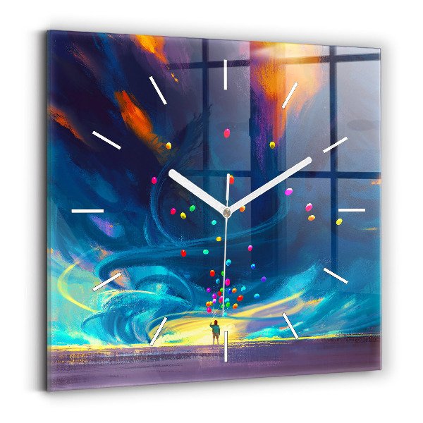 Wanduhr quadratisch mit motiv Kind und Luftballons