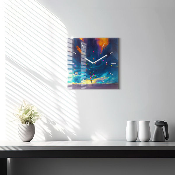 Wanduhr quadratisch mit motiv Kind und Luftballons