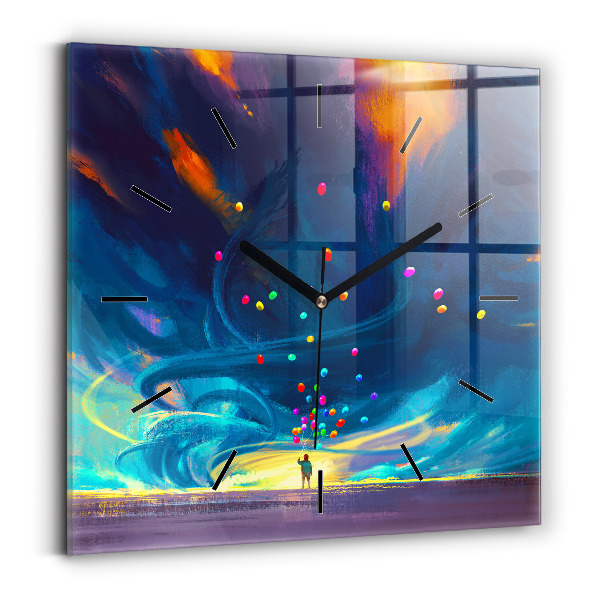 Wanduhr quadratisch mit motiv Kind und Luftballons