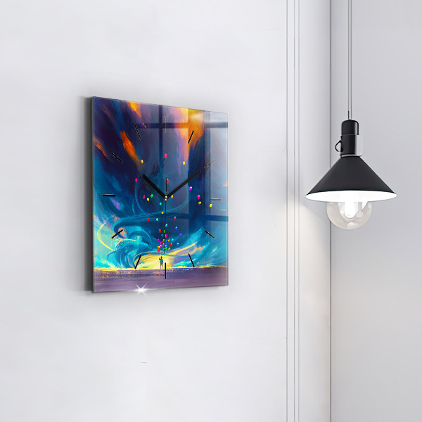 Wanduhr quadratisch mit motiv Kind und Luftballons