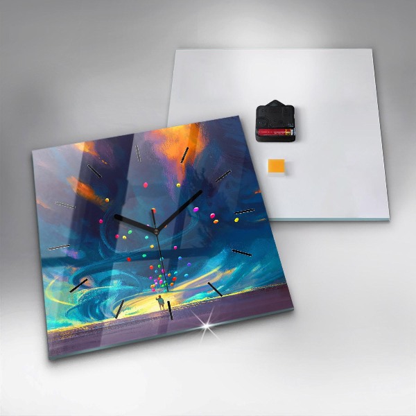 Wanduhr quadratisch mit motiv Kind und Luftballons