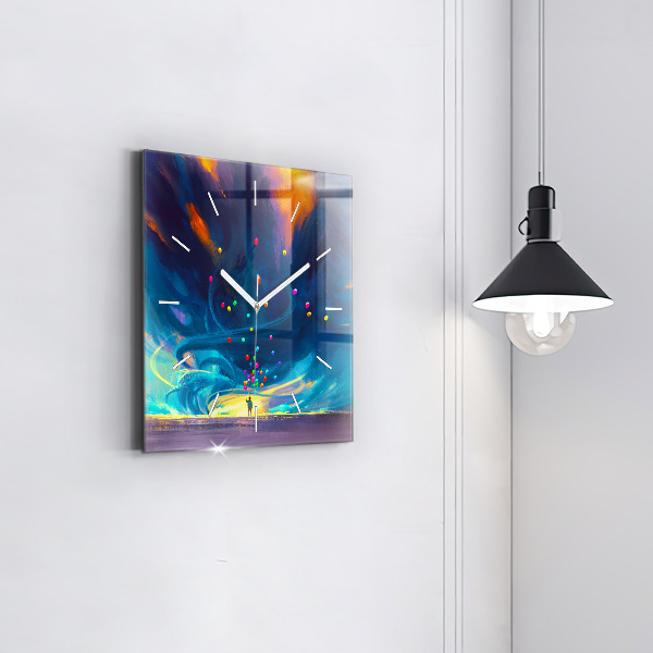 Wanduhr quadratisch mit motiv Kind und Luftballons