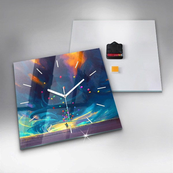 Wanduhr quadratisch mit motiv Kind und Luftballons