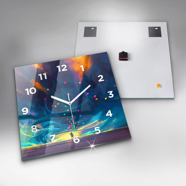 Wanduhr quadratisch mit motiv Kind und Luftballons