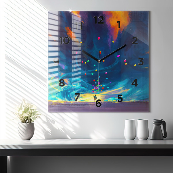 Wanduhr quadratisch mit motiv Kind und Luftballons
