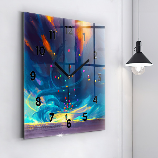 Wanduhr quadratisch mit motiv Kind und Luftballons