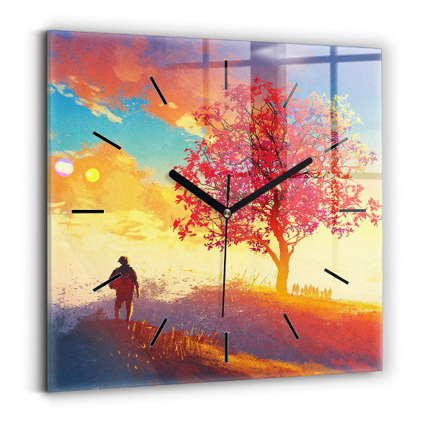Wanduhr quadratisch Herbstlandschaft