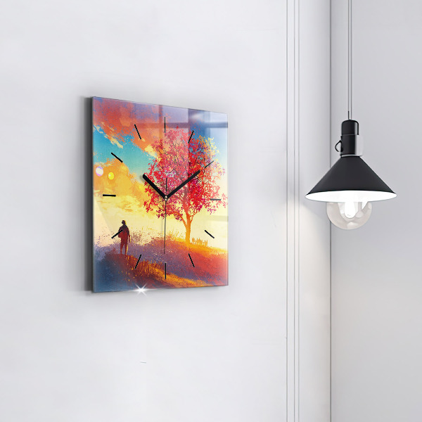 Wanduhr quadratisch Herbstlandschaft