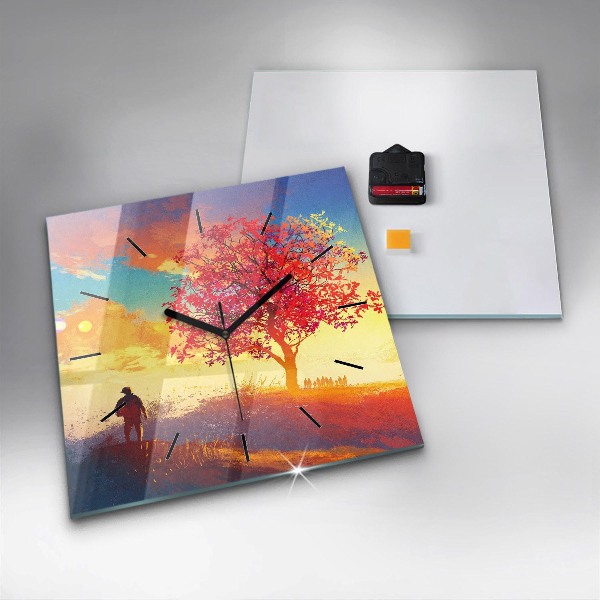 Wanduhr quadratisch Herbstlandschaft