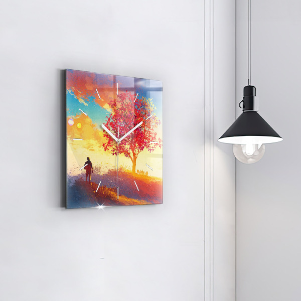 Wanduhr quadratisch Herbstlandschaft